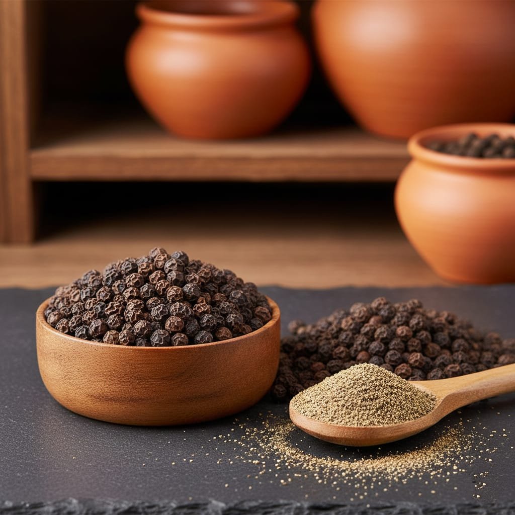 Black pepper powder made from pure and fresh kali mirch with strong aroma