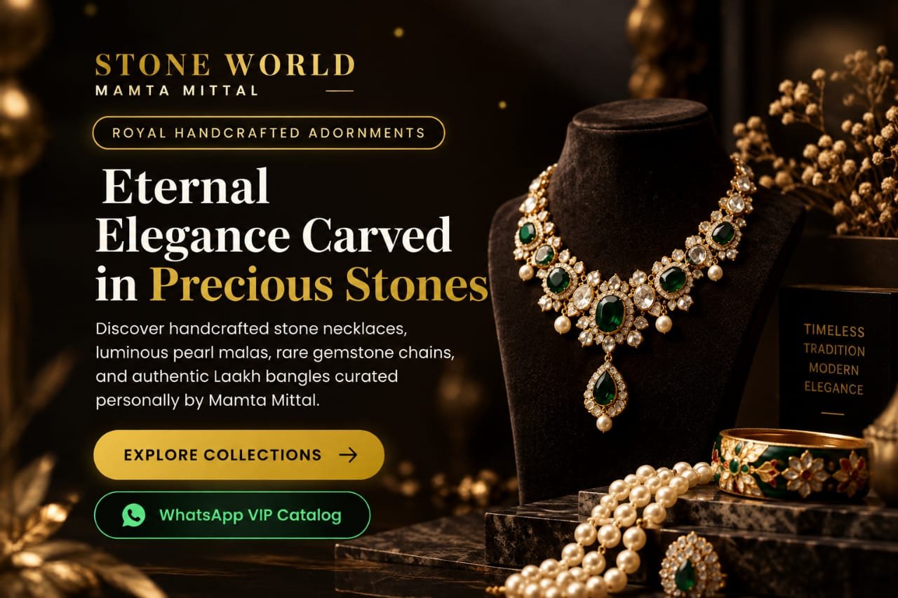 Stone World luxury handcrafted stone jewellery website landing page by Mamta Mittal