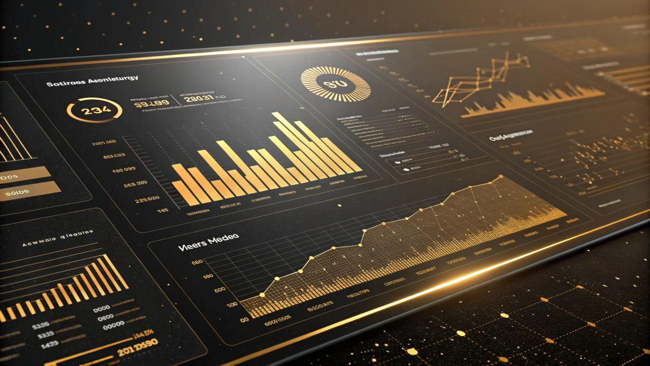Meta Ads case study showing 5.80X ROAS and 6 website purchases in a premium black and golden theme